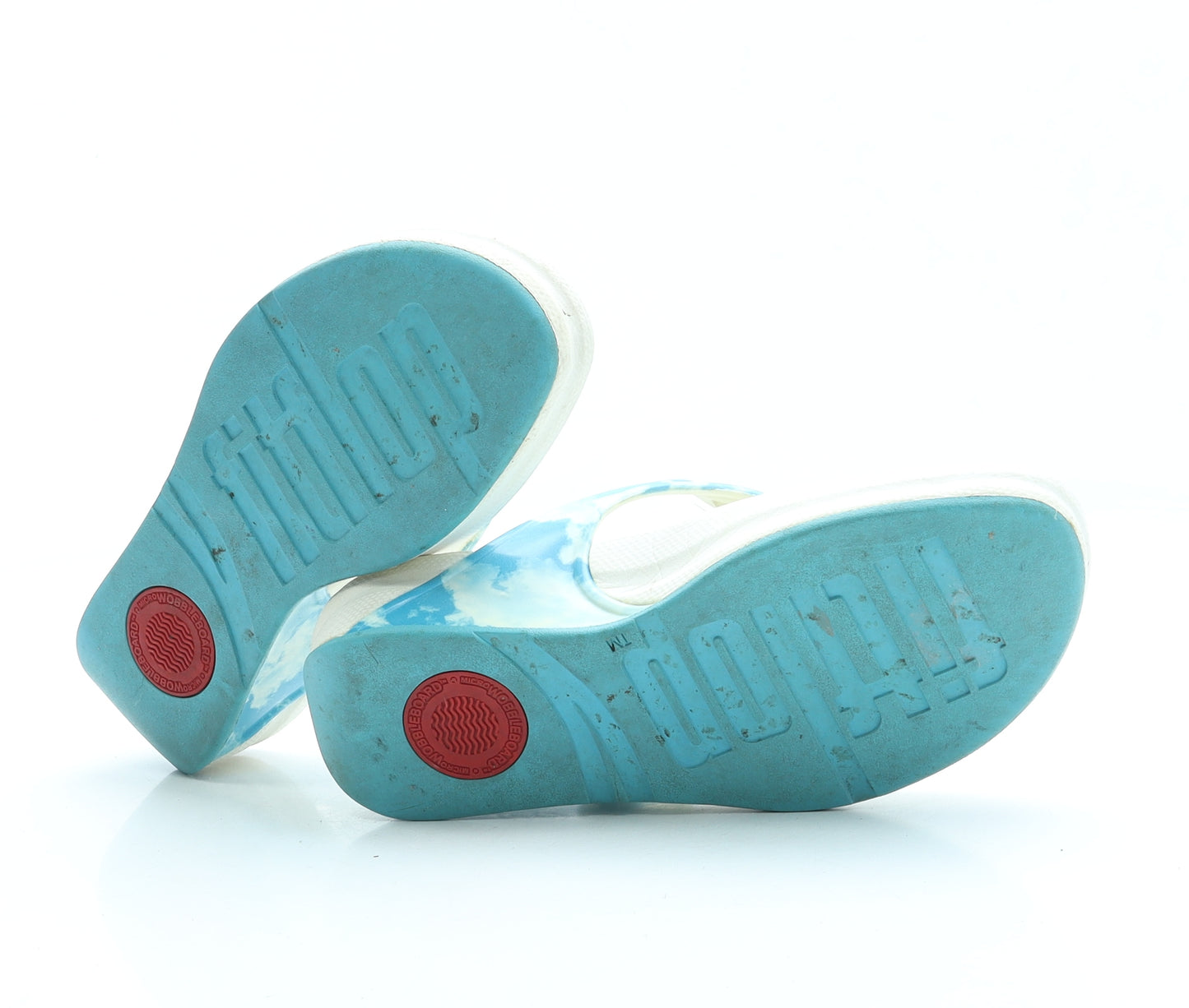 FitFlop Womens Blue Geometric Rubber Thong Sandal UK 4 - Cloud print