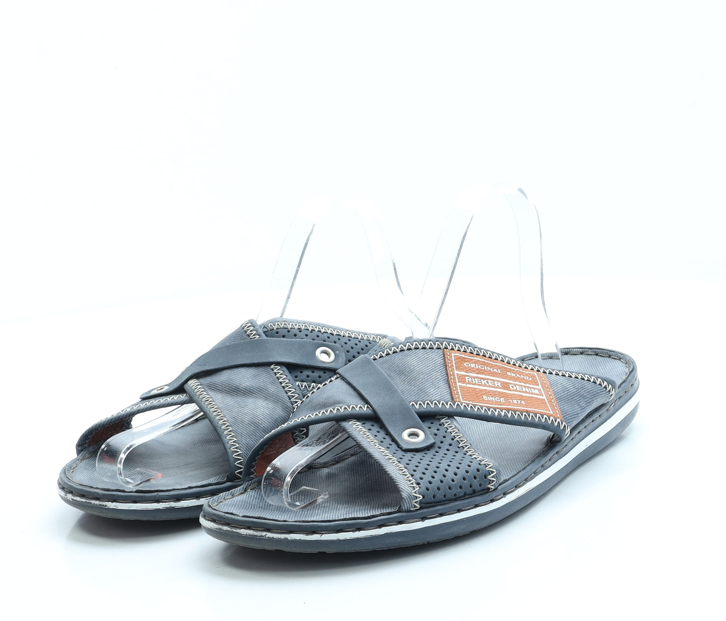 Rieker Mens Blue Polyester Slip On Sandal UK 10.5