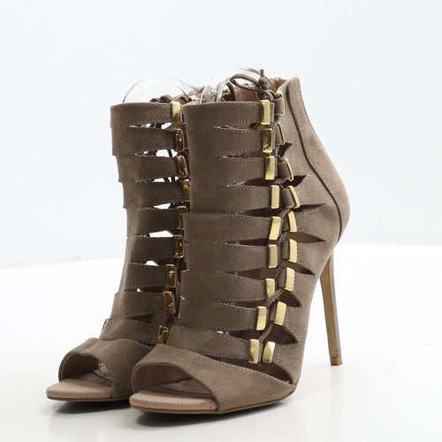 River Island Womens Beige Suede Gladiator Heel UK 4