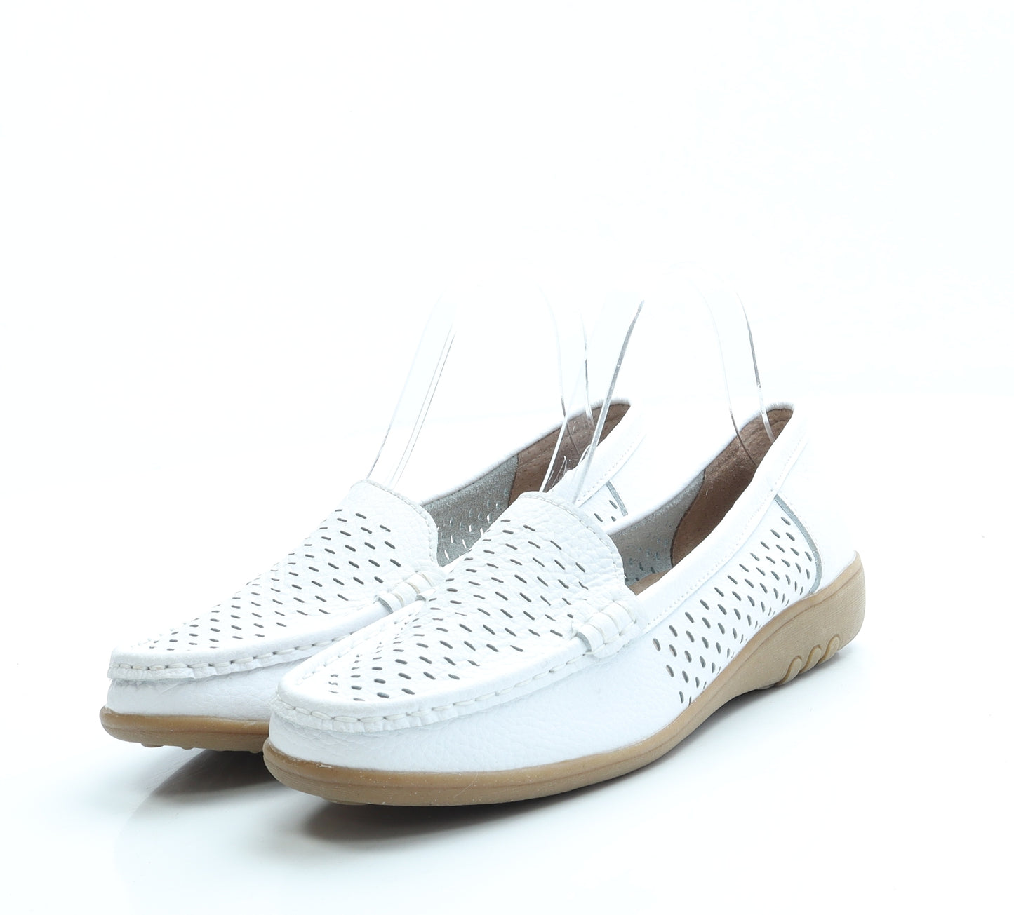 Cotton Traders Womens White Geometric Leather Loafer Flat UK 5
