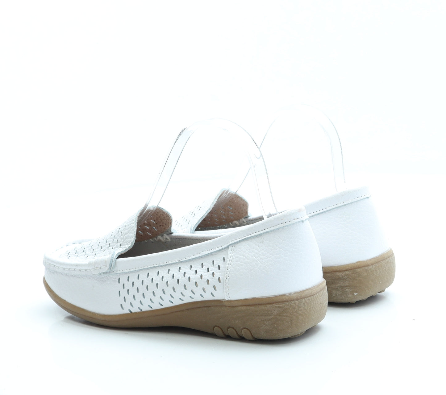 Cotton Traders Womens White Geometric Leather Loafer Flat UK 5