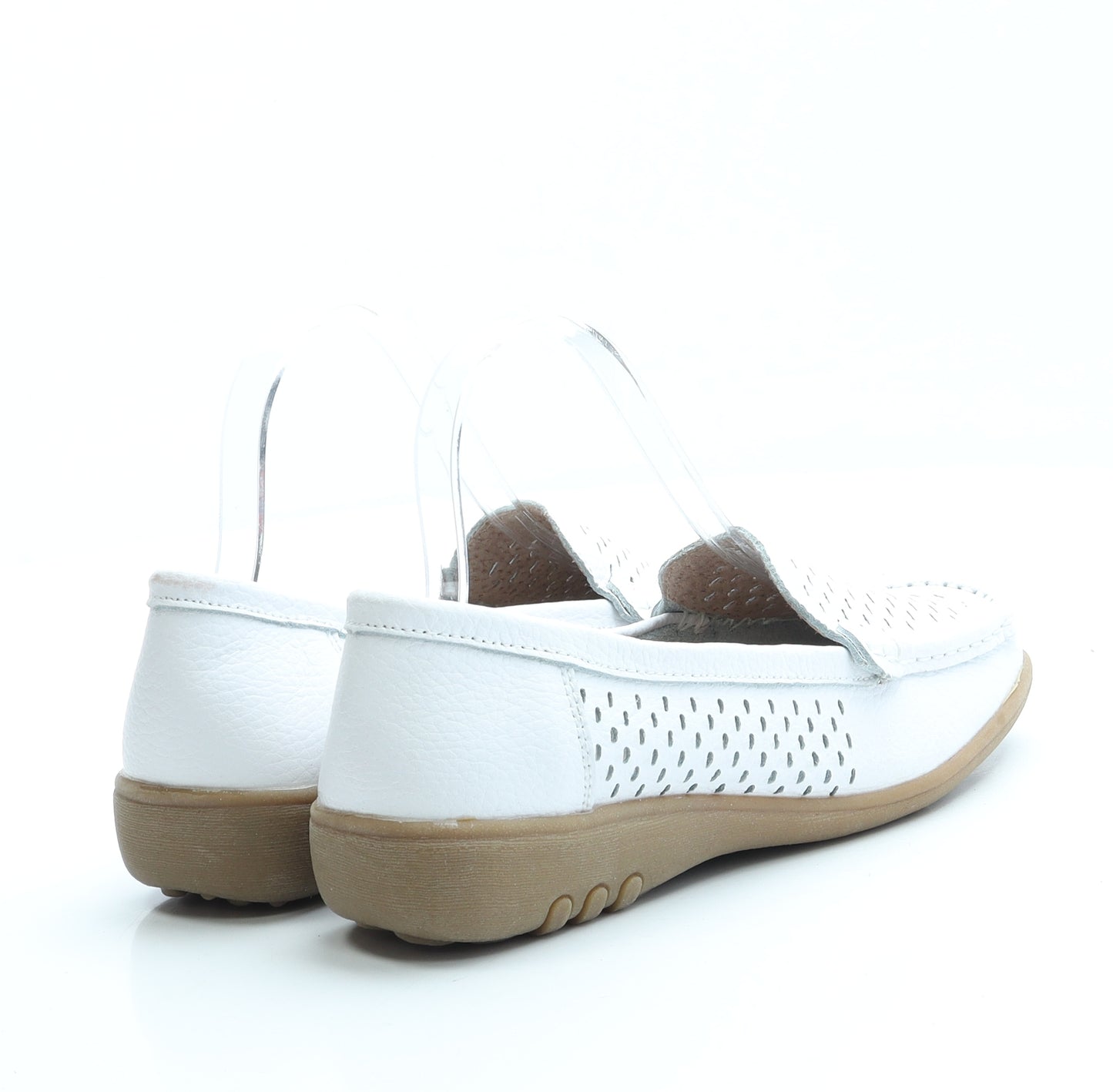 Cotton Traders Womens White Geometric Leather Loafer Flat UK 5