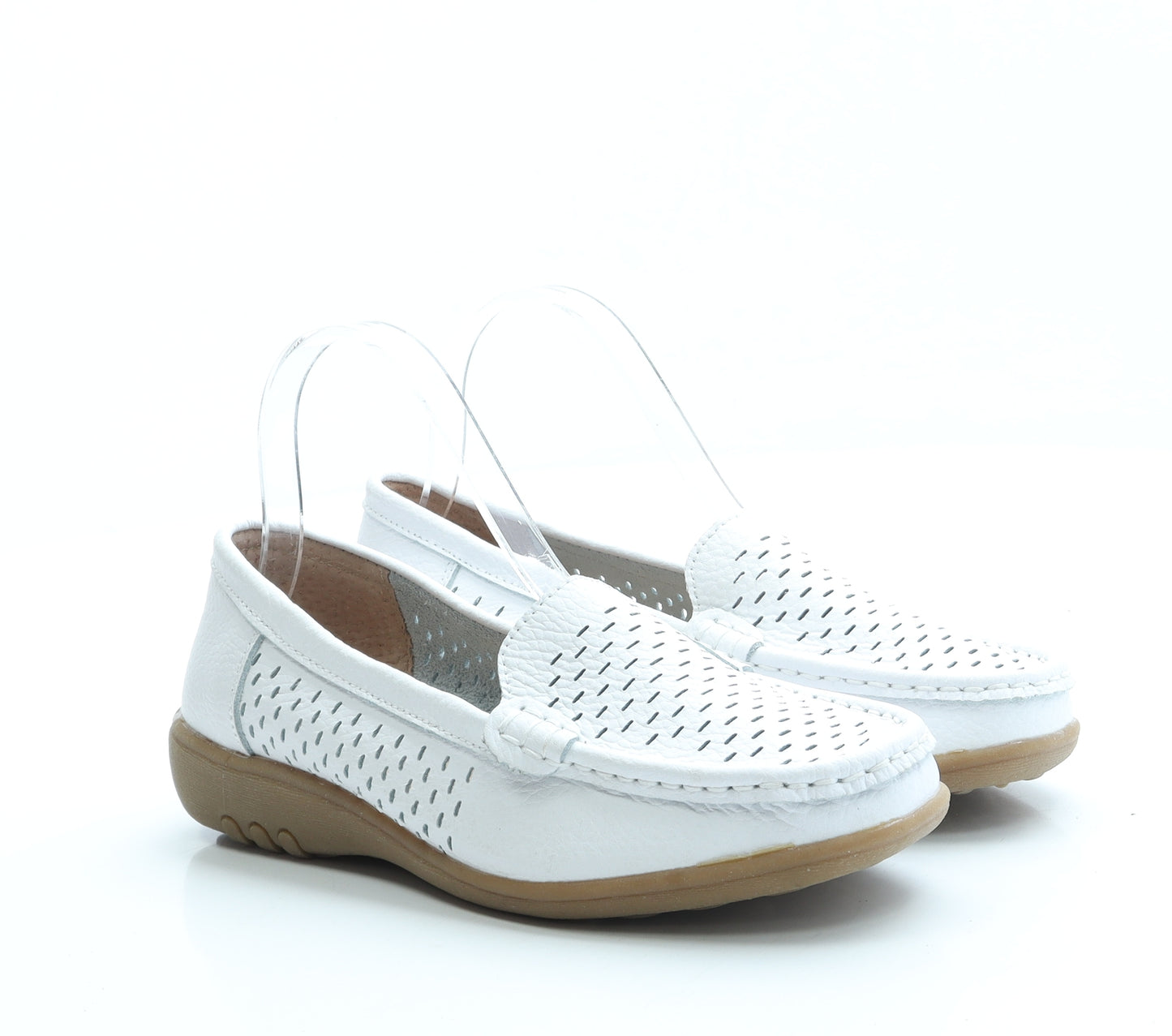 Cotton Traders Womens White Geometric Leather Loafer Flat UK 5