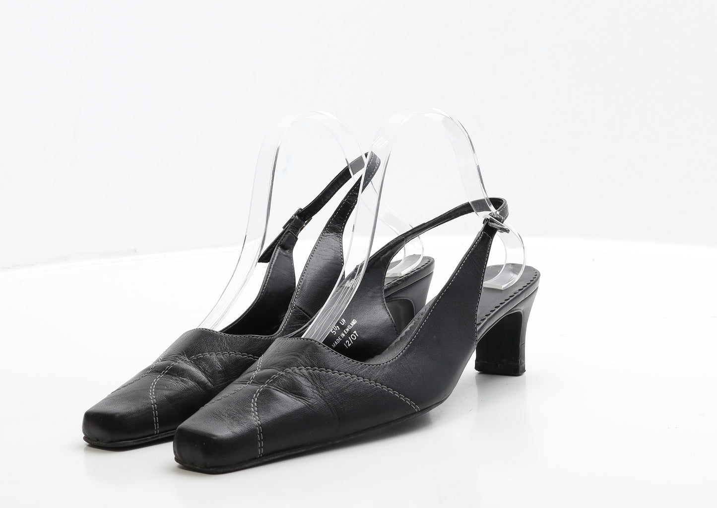 Marks and Spencer Womens Black Leather Slingback Flat UK 5.5 - Wide Fit