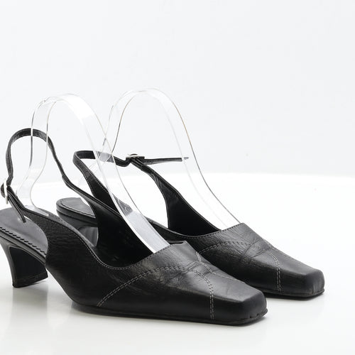 Marks and Spencer Womens Black Leather Slingback Flat UK 5.5 - Wide Fit