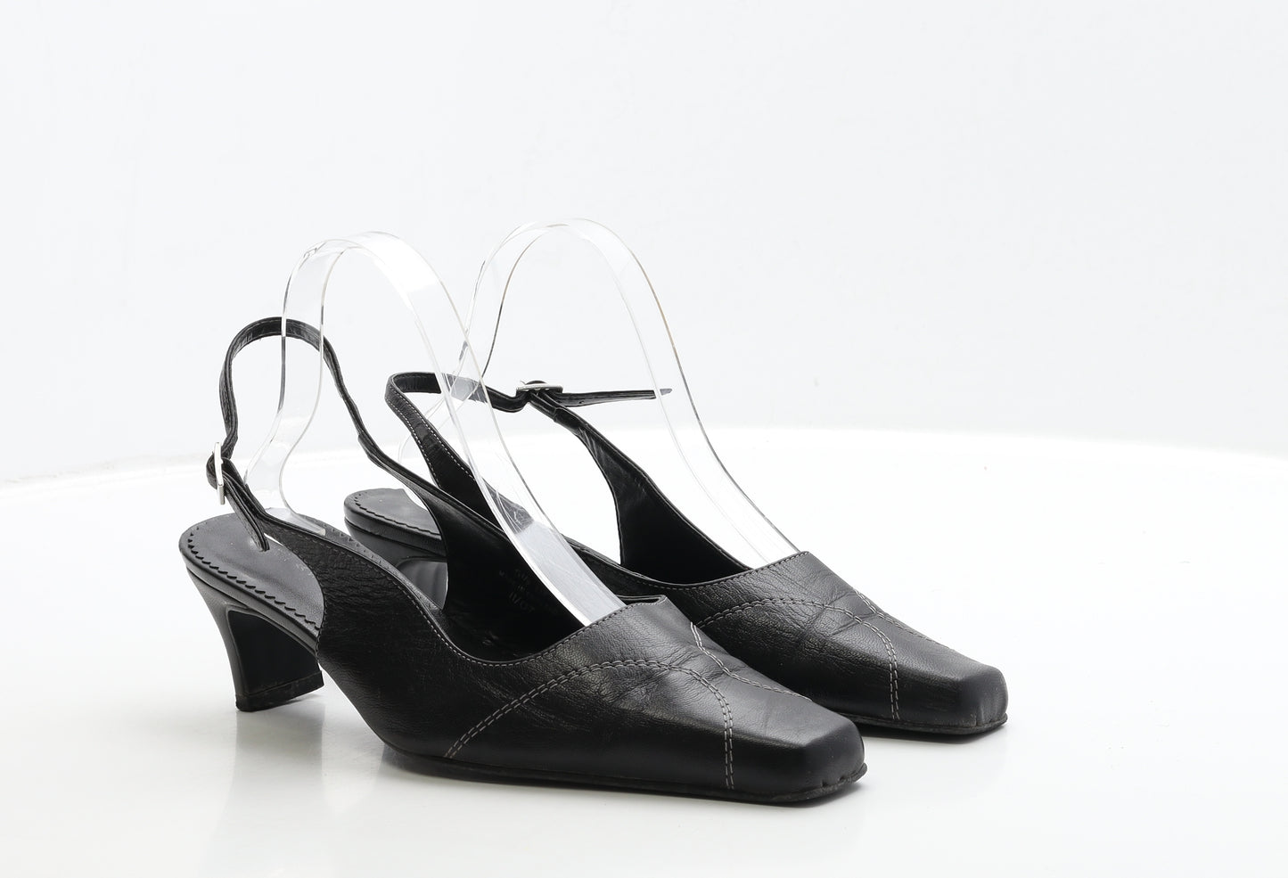 Marks and Spencer Womens Black Leather Slingback Flat UK 5.5 - Wide Fit