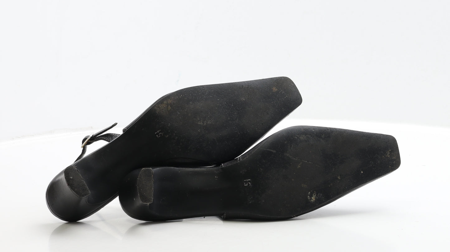 Marks and Spencer Womens Black Leather Slingback Flat UK 5.5 - Wide Fit