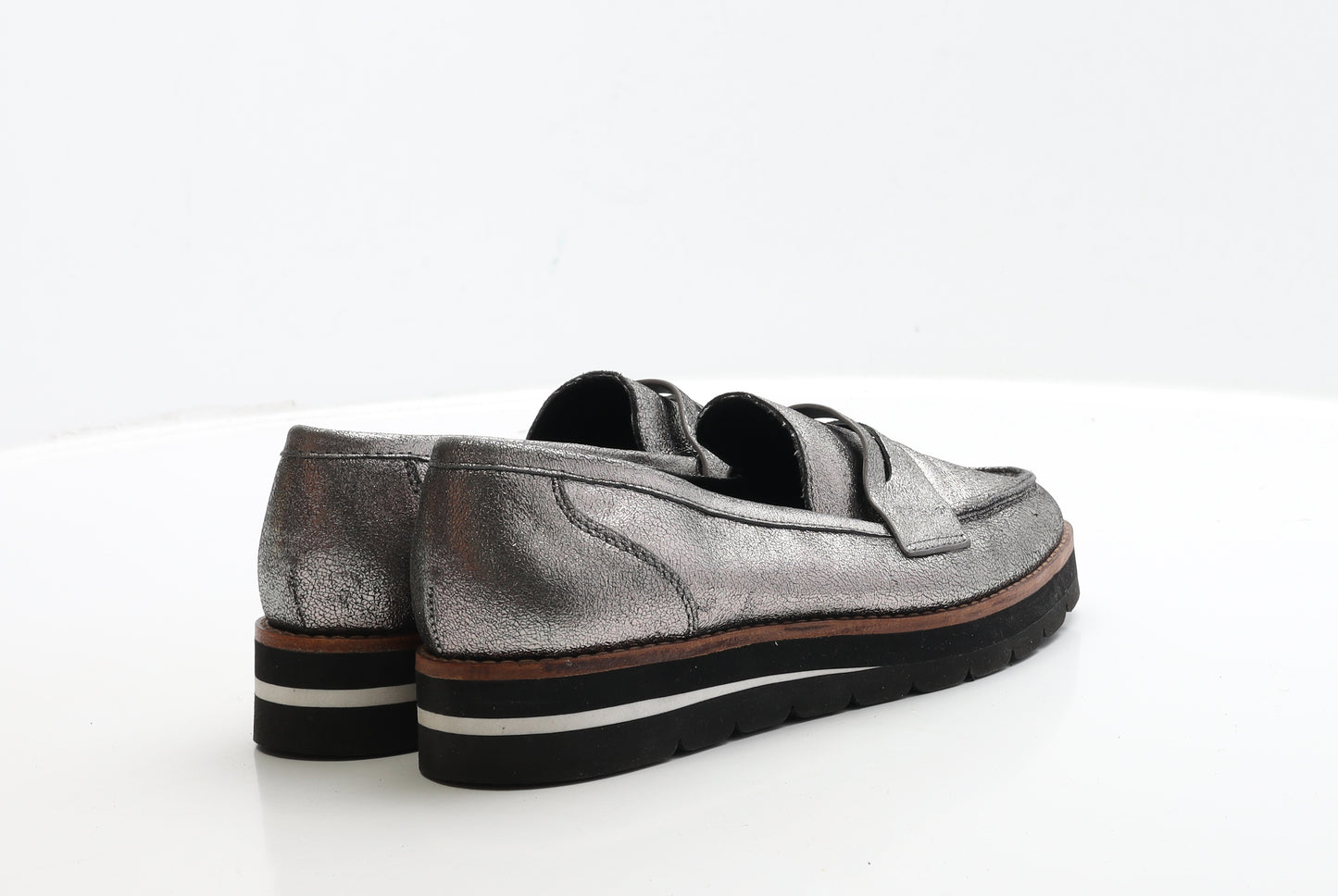 Dune Womens Silver Leather Loafer Flat UK 6 39