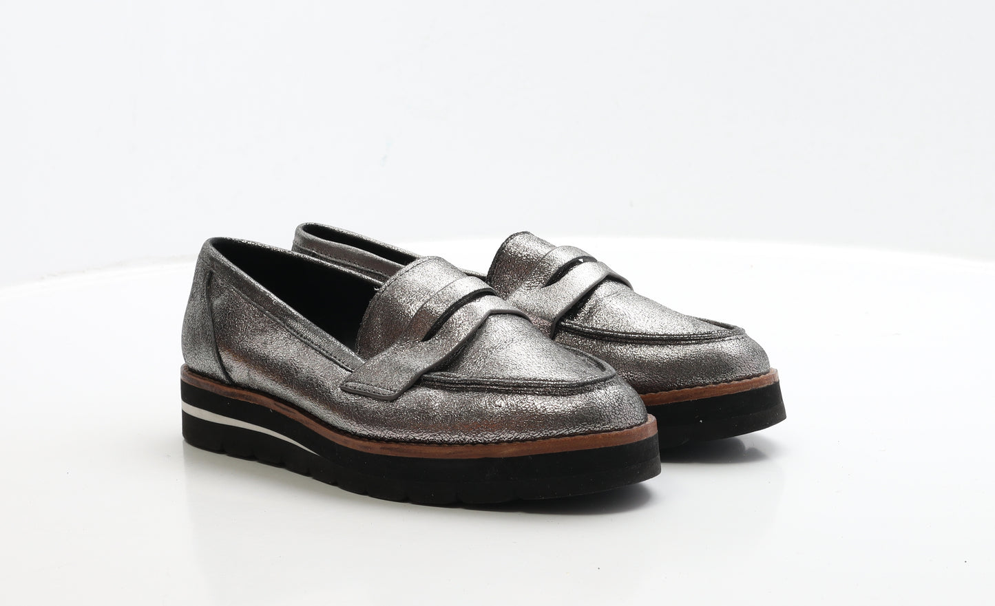 Dune Womens Silver Leather Loafer Flat UK 6 39