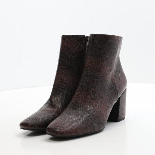 F&F Womens Red Animal Print Leather Bootie Boot UK 6 39