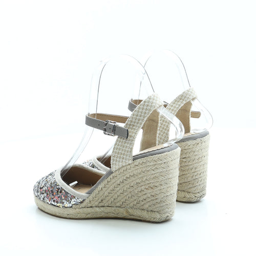 F&F Womens Grey Polyester Espadrille Heel UK 3