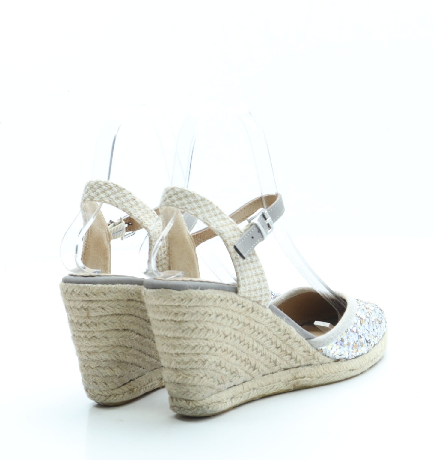 F&F Womens Grey Polyester Espadrille Heel UK 3