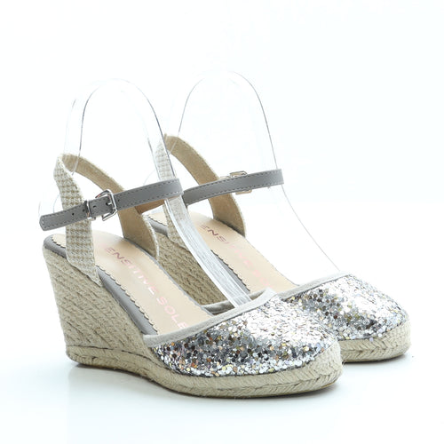 F&F Womens Grey Polyester Espadrille Heel UK 3