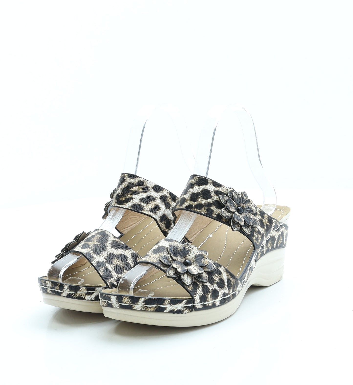 Preworn Womens Brown Animal Print Polyester Mule Heel UK 2 35