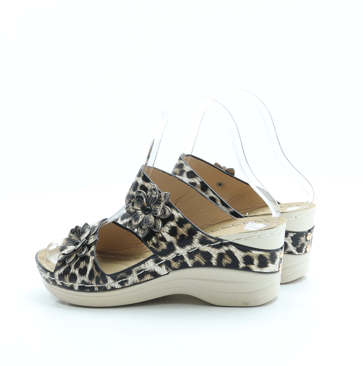 Preworn Womens Brown Animal Print Polyester Mule Heel UK 2 35