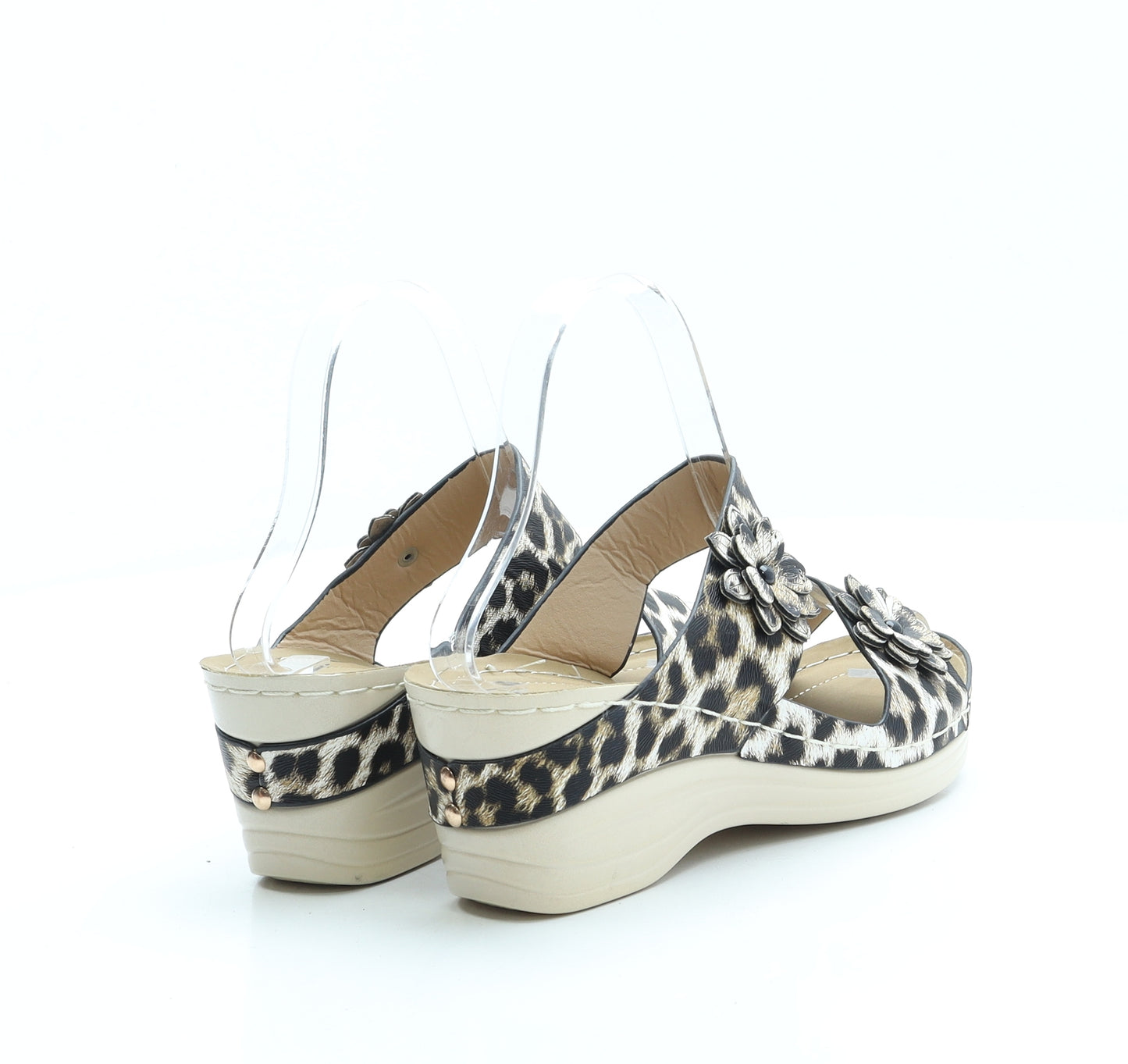 Preworn Womens Brown Animal Print Polyester Mule Heel UK 2 35