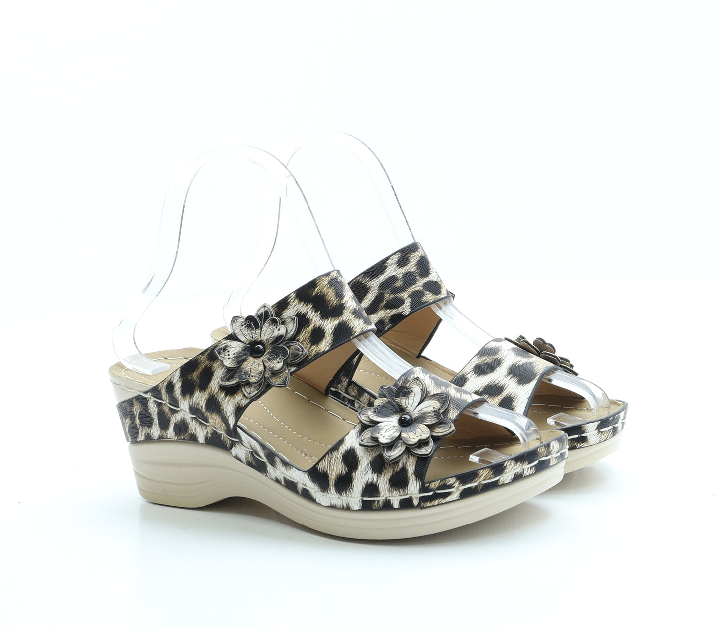 Preworn Womens Brown Animal Print Polyester Mule Heel UK 2 35