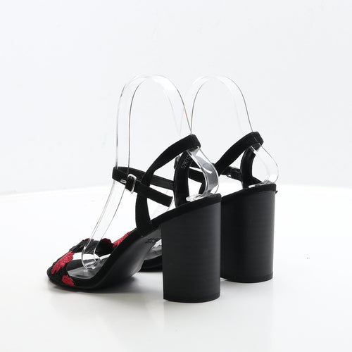 New Look Womens Black Floral Suede Strappy Heel UK 4 37