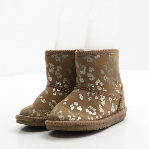 F&F Girls Brown Geometric Polyester Shearling Style Boot UK 5 23