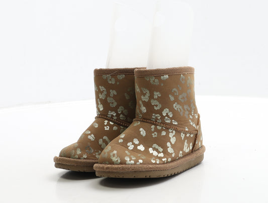 F&F Girls Brown Geometric Polyester Shearling Style Boot UK 5 23