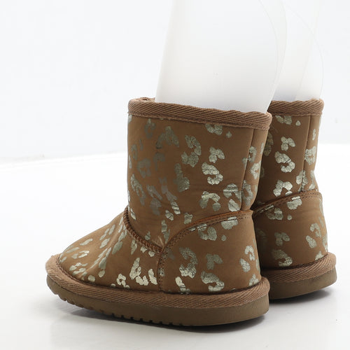 F&F Girls Brown Geometric Polyester Shearling Style Boot UK 5 23