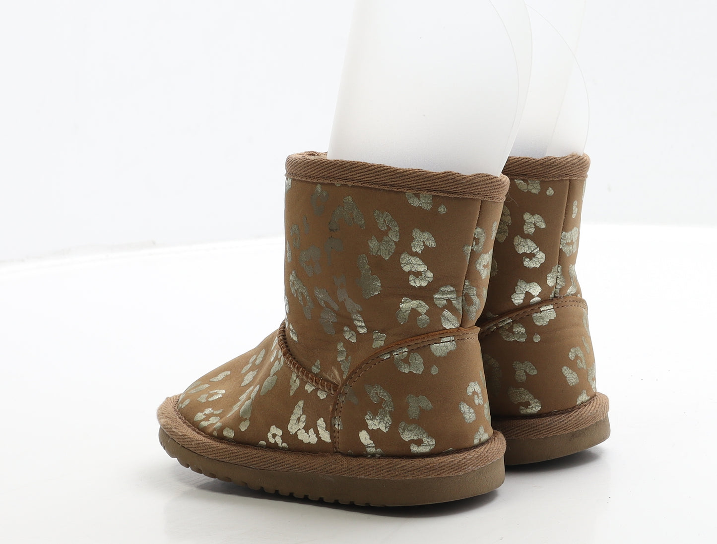 F&F Girls Brown Geometric Polyester Shearling Style Boot UK 5 23