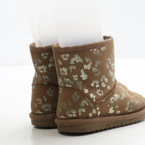 F&F Girls Brown Geometric Polyester Shearling Style Boot UK 5 23