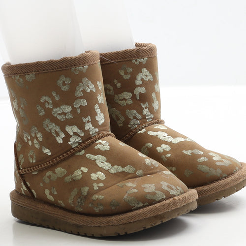 F&F Girls Brown Geometric Polyester Shearling Style Boot UK 5 23