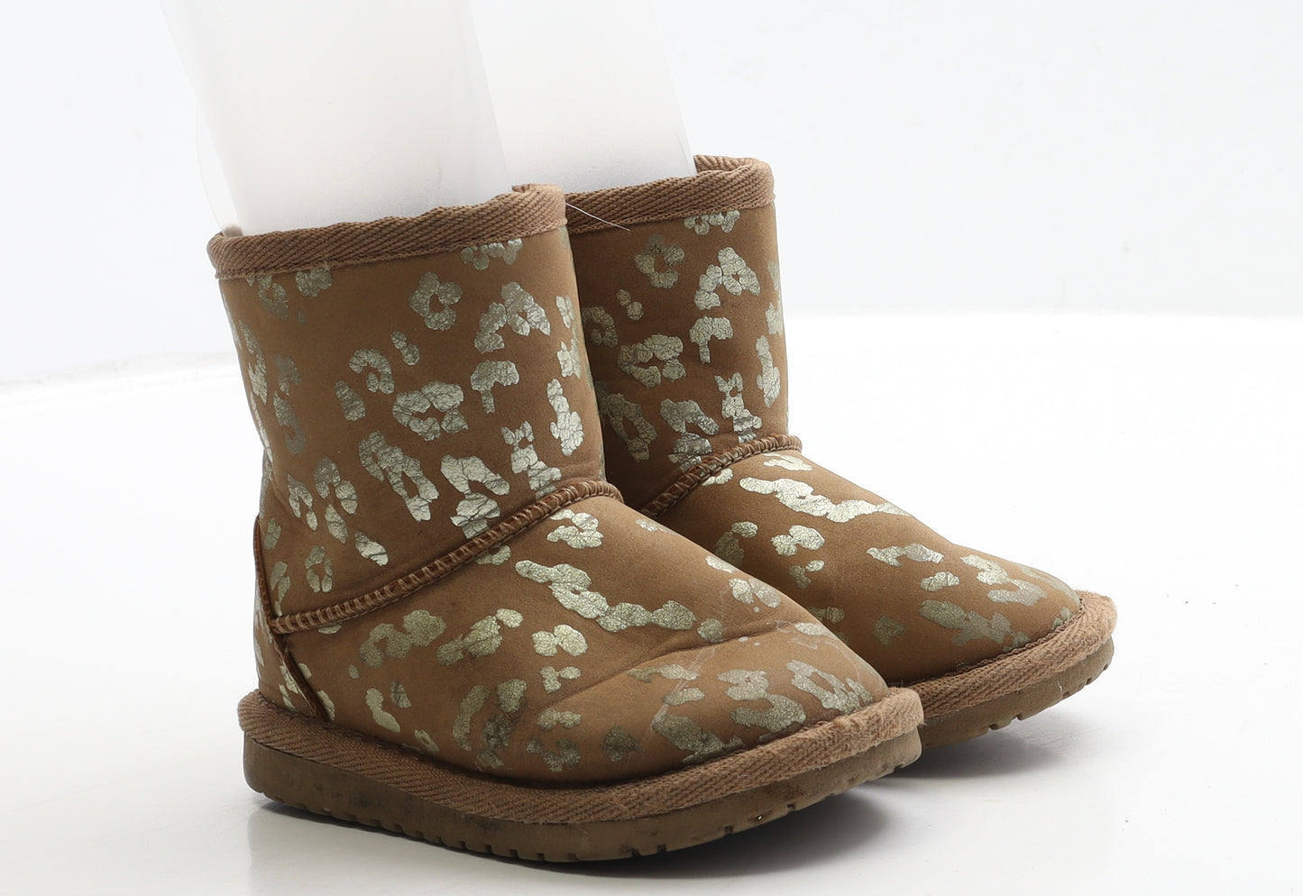 F&F Girls Brown Geometric Polyester Shearling Style Boot UK 5 23