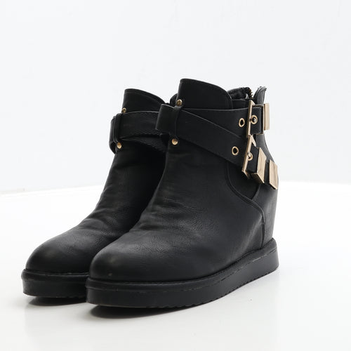 Preworn Womens Black Leather Bootie Boot UK 3 36