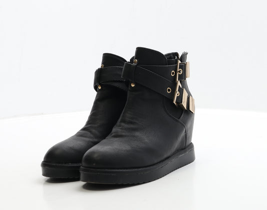 Preworn Womens Black Leather Bootie Boot UK 3 36