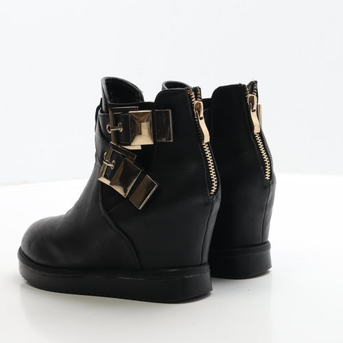 Preworn Womens Black Leather Bootie Boot UK 3 36