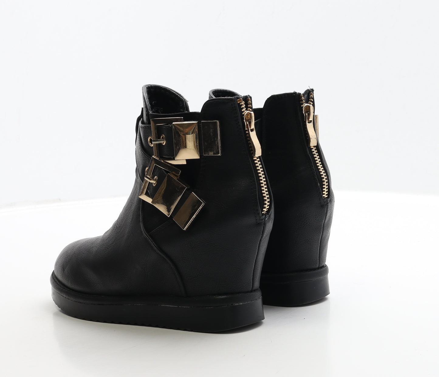 Preworn Womens Black Leather Bootie Boot UK 3 36