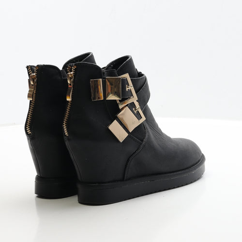 Preworn Womens Black Leather Bootie Boot UK 3 36