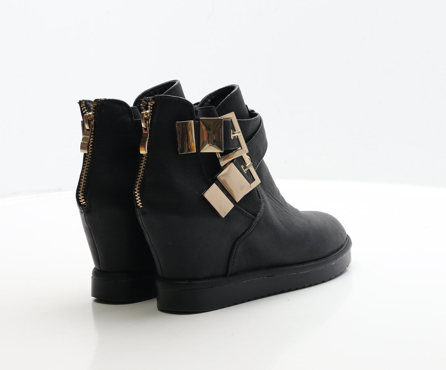 Preworn Womens Black Leather Bootie Boot UK 3 36