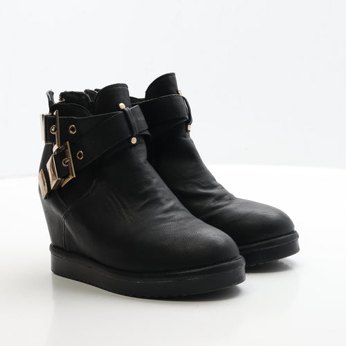 Preworn Womens Black Leather Bootie Boot UK 3 36