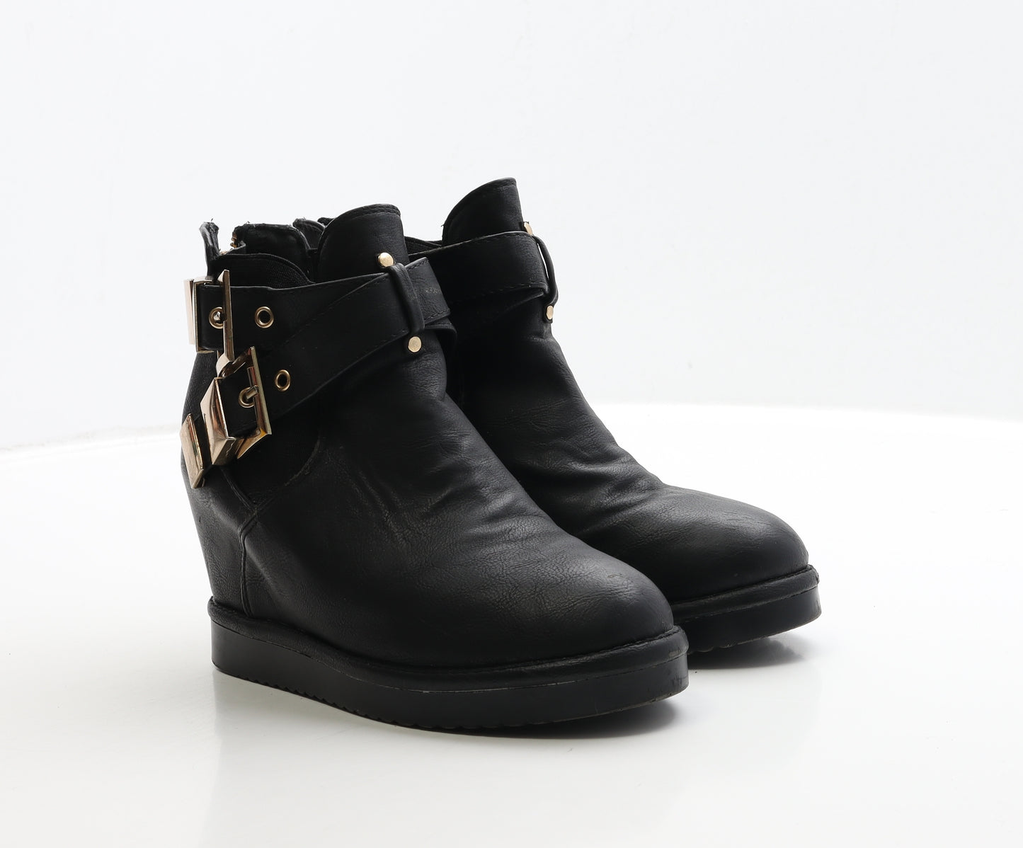 Preworn Womens Black Leather Bootie Boot UK 3 36