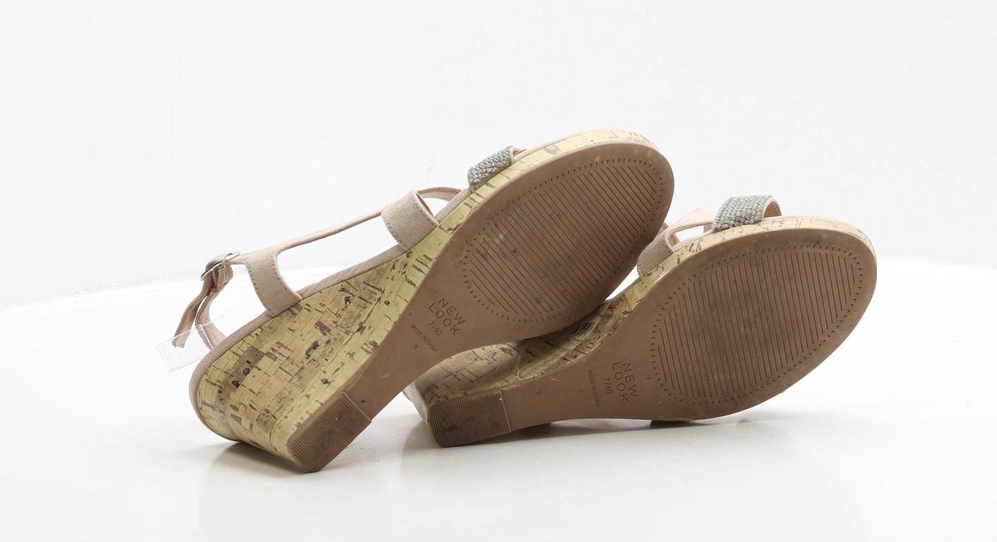 New Look Womens Beige Faux Suede Strappy Heel UK 7 40 - Wide Fit