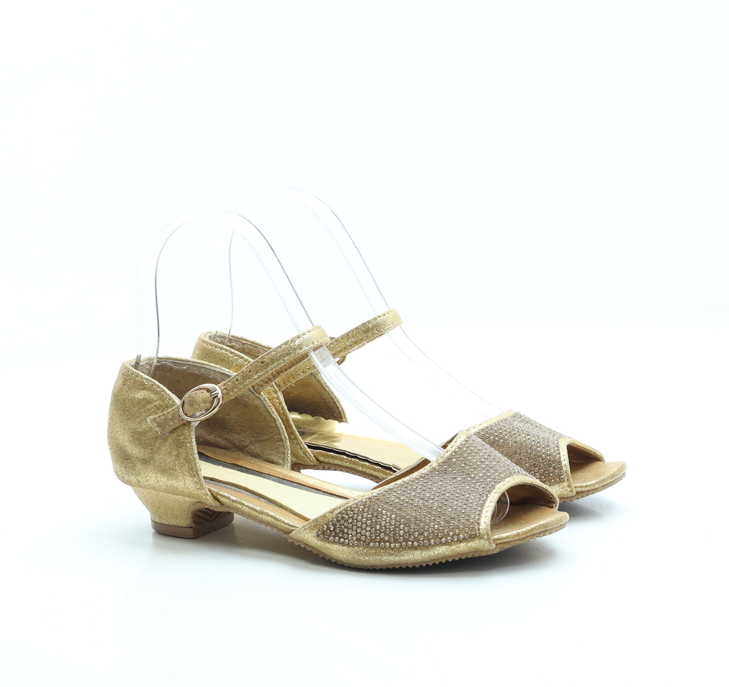 Crown Girls Gold Polyester Strappy Heel UK 2 35