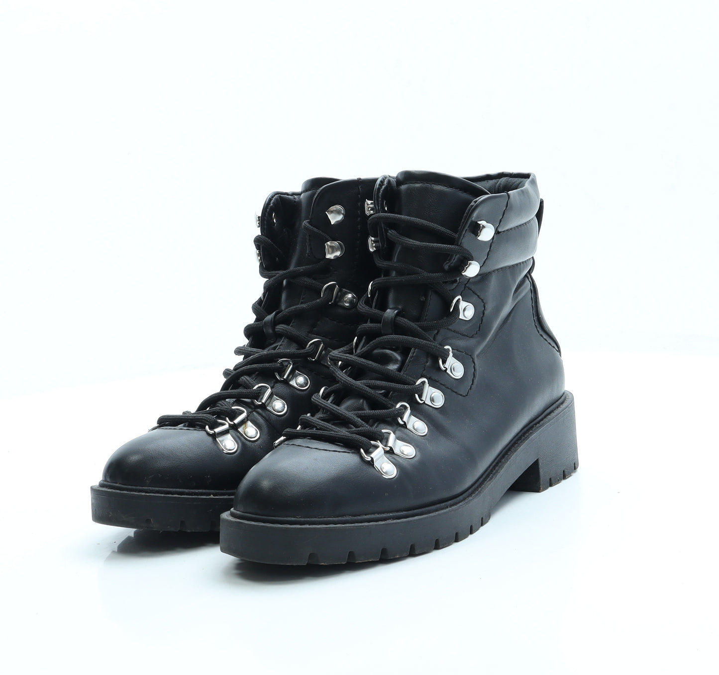 New Look Womens Black Leather Combat Boot UK 6 39
