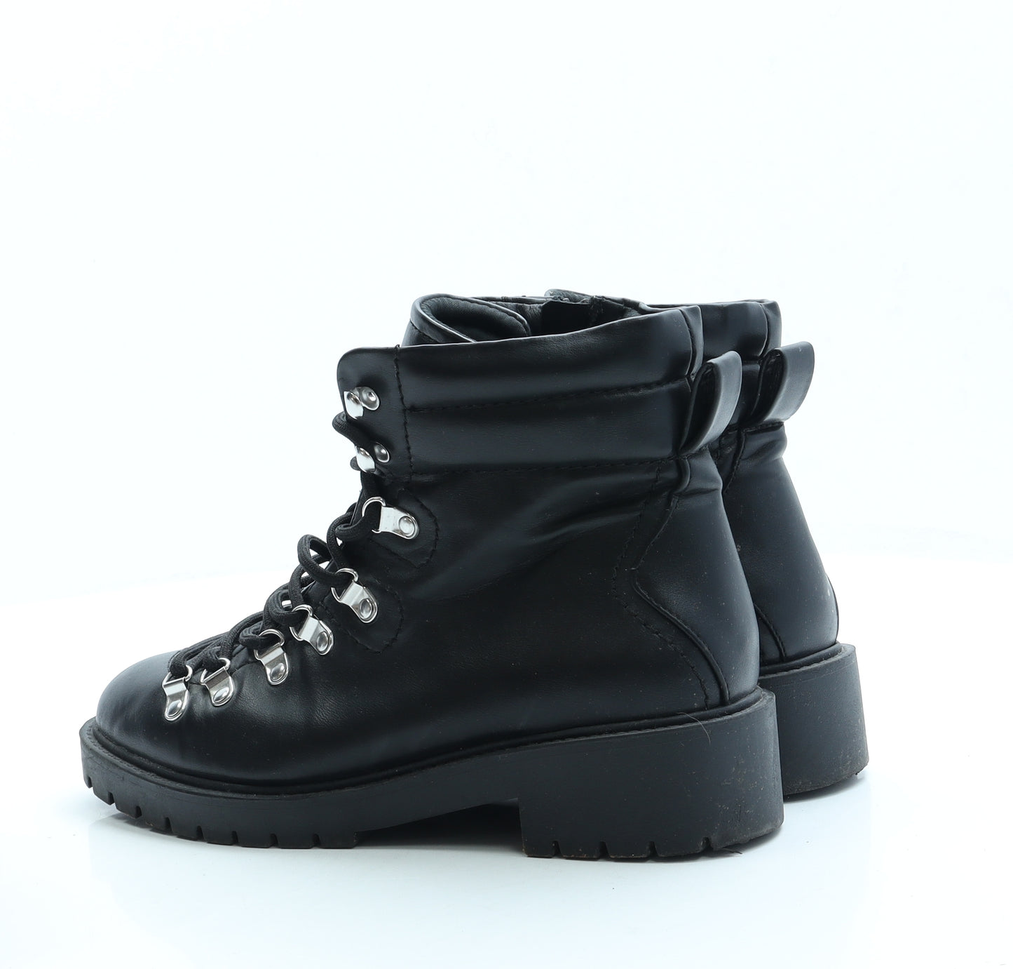 New Look Womens Black Leather Combat Boot UK 6 39