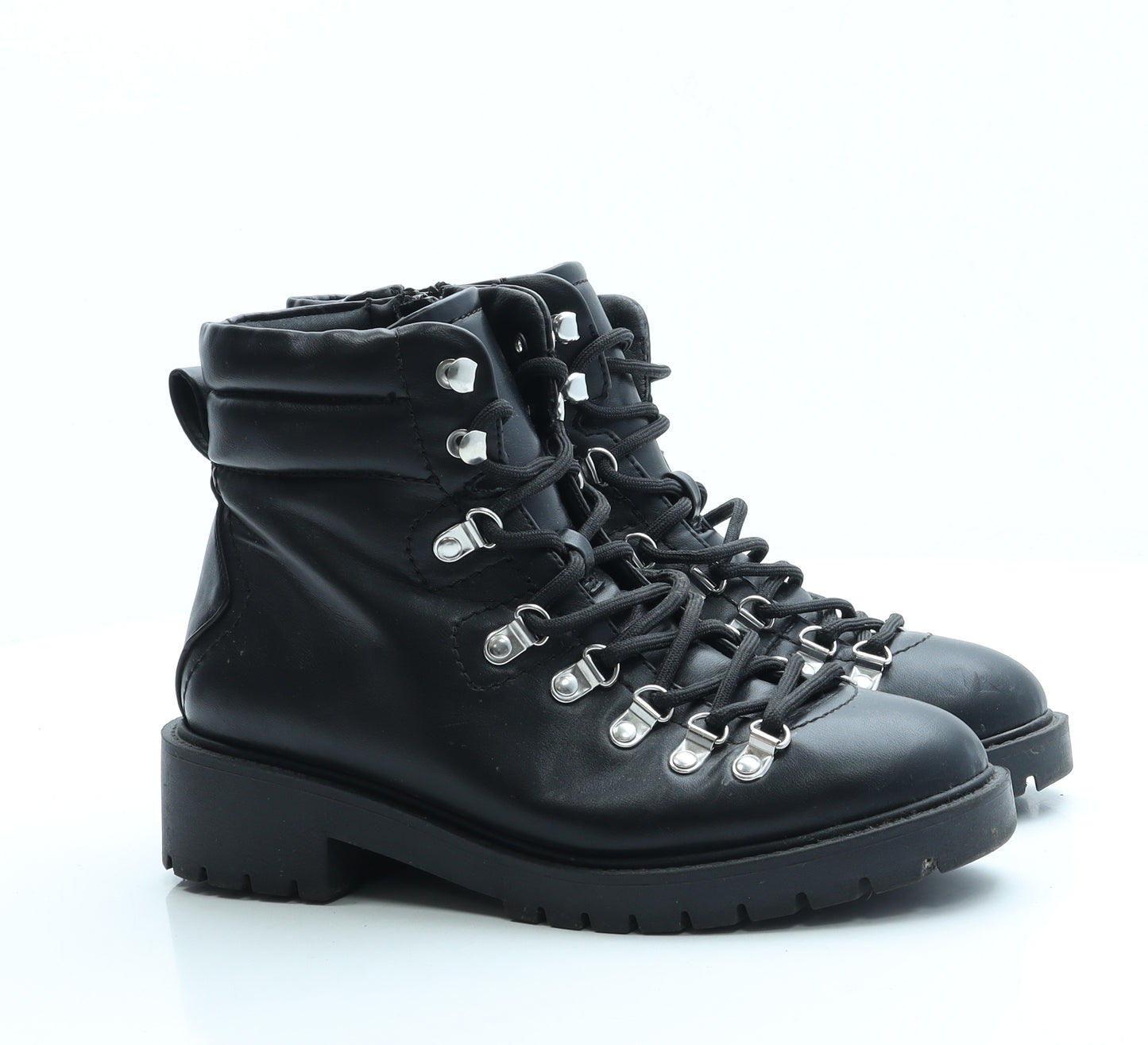 New Look Womens Black Leather Combat Boot UK 6 39