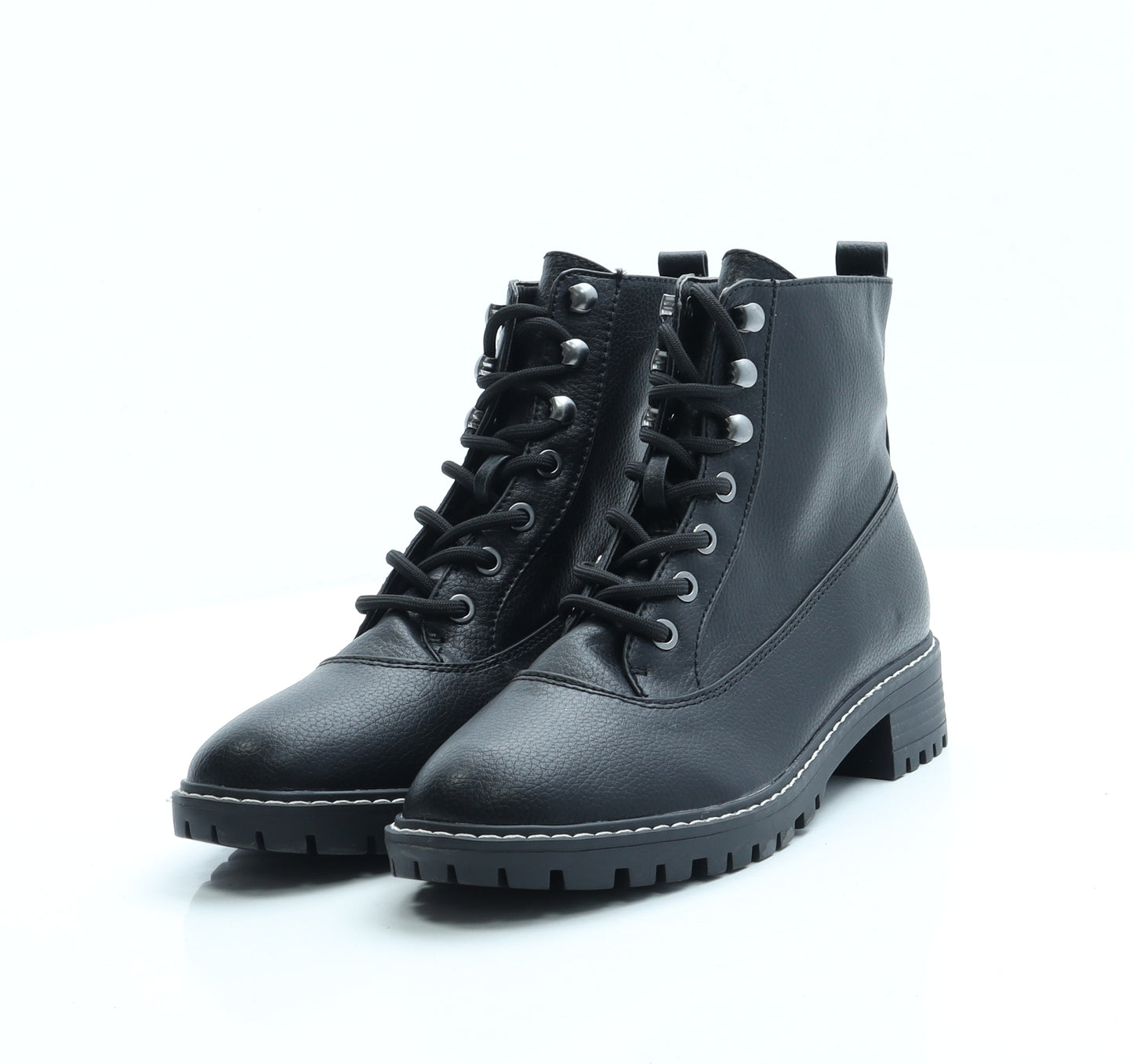Papaya Womens Black Leather Combat Boot UK 6 39