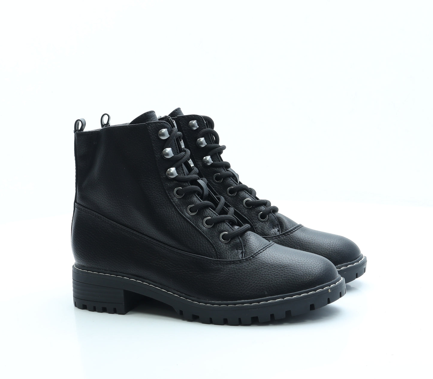 Papaya Womens Black Leather Combat Boot UK 6 39