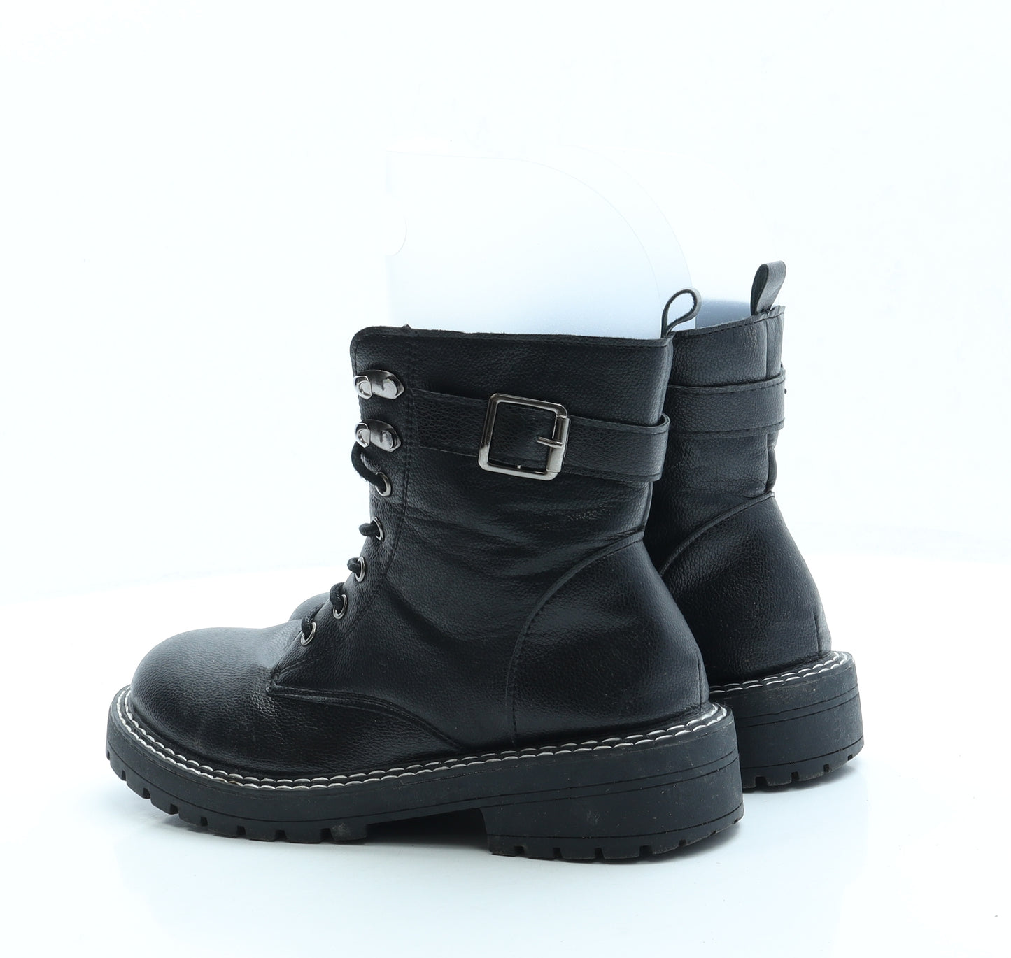 Preworn Womens Black Leather Combat Boot UK 5 38