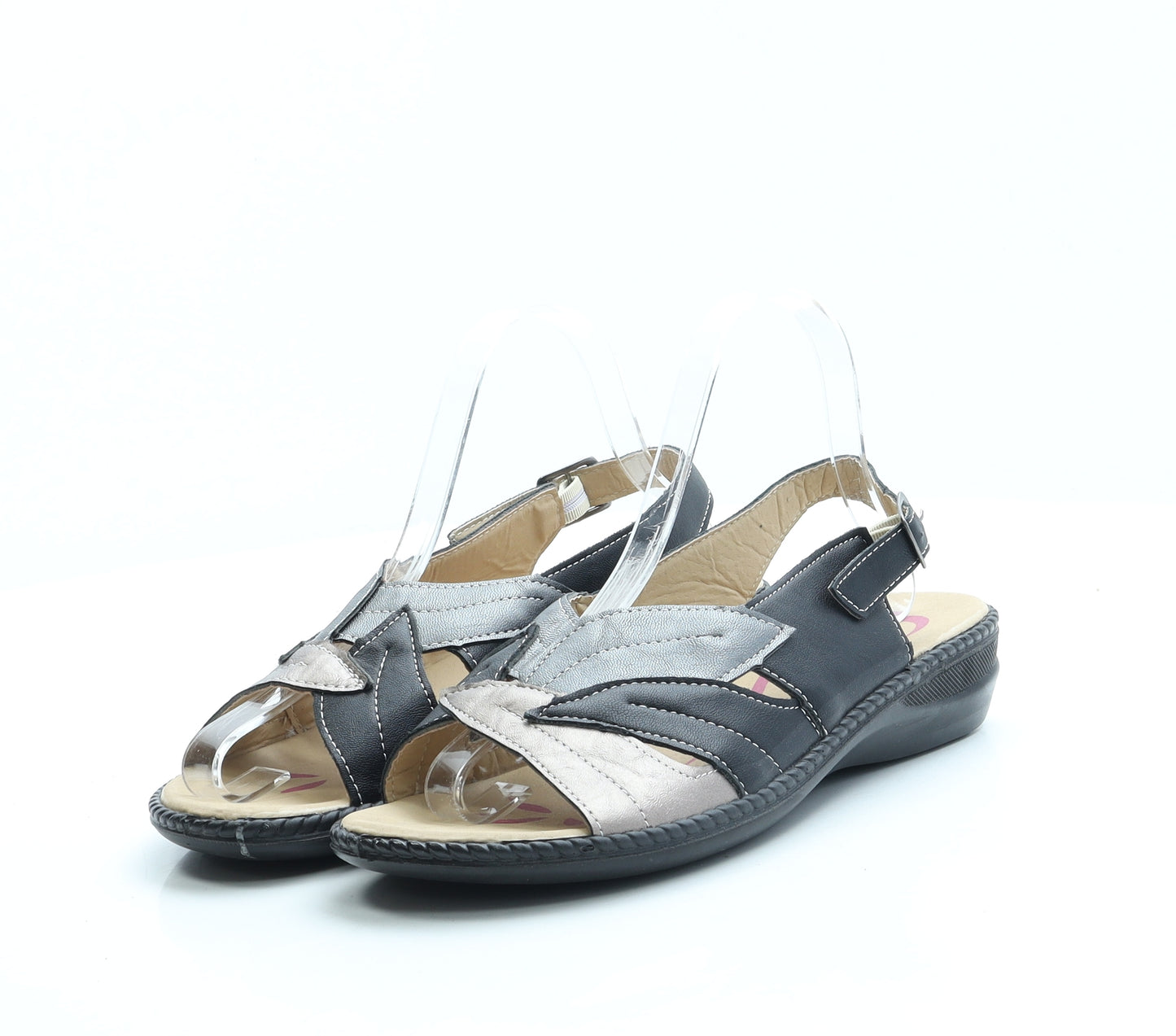 Shoe Tree Womens Black Leather Slingback Sandal UK 7