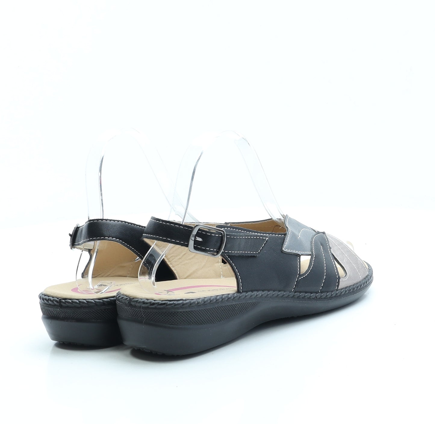 Shoe Tree Womens Black Leather Slingback Sandal UK 7