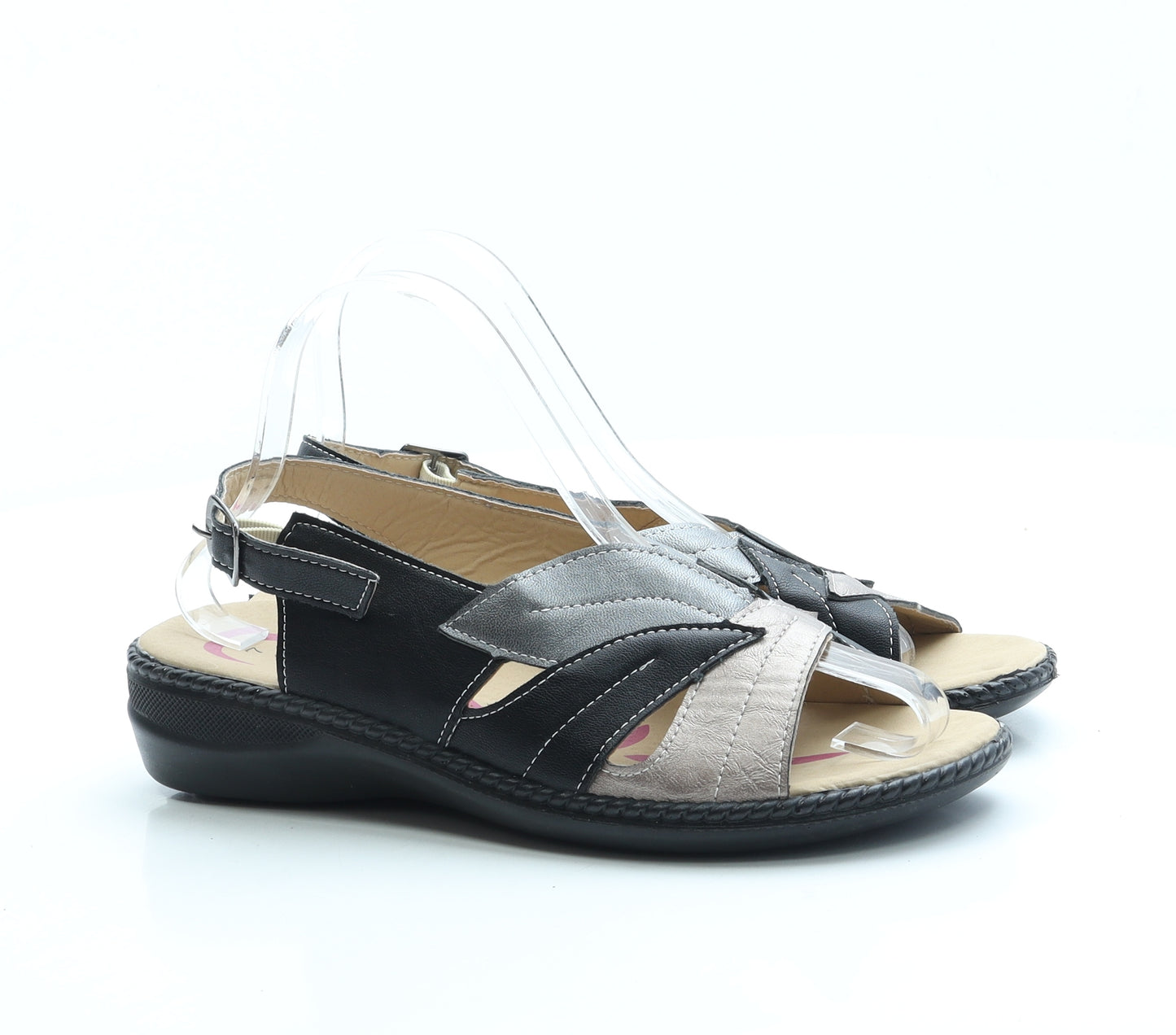 Shoe Tree Womens Black Leather Slingback Sandal UK 7