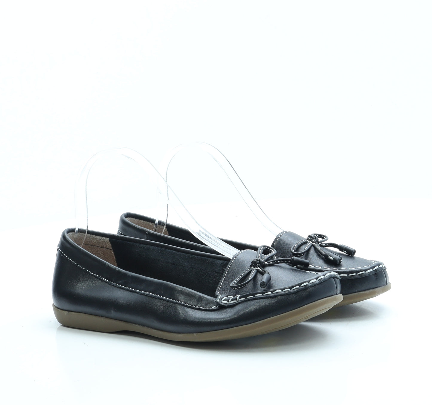 Marks and Spencer Womens Black Leather Loafer Flat UK 8 39.5