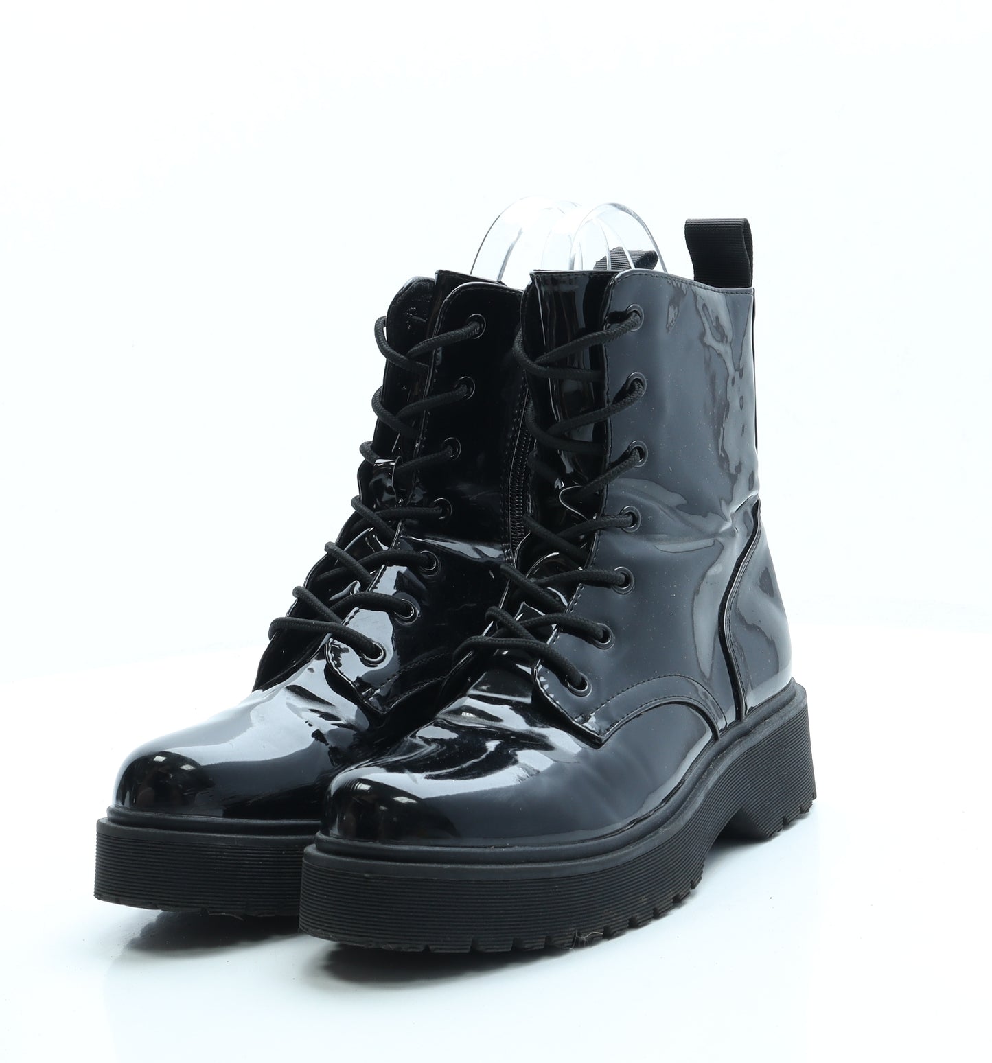 Preworn Womens Black Vinyl Combat Boot UK 6 39